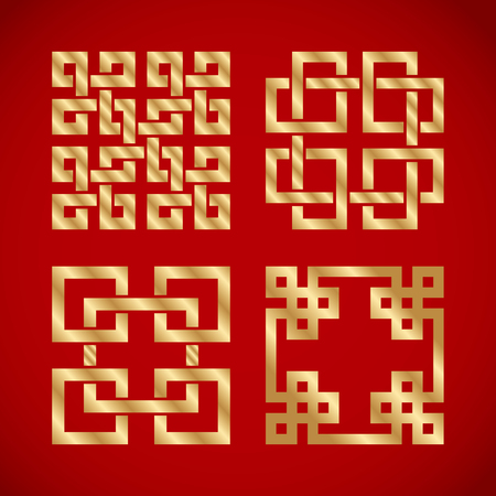 golden chinese knots on red backgroundのイラスト素材