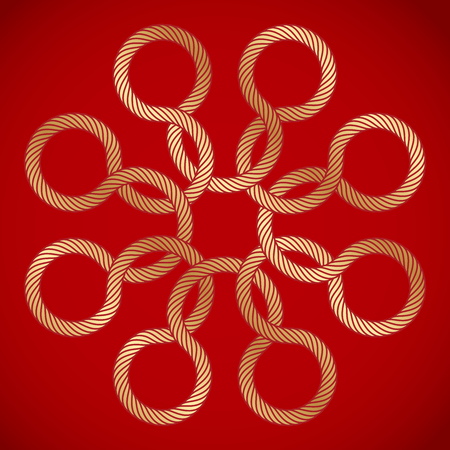 golden rope chinese knots on red backgroundのイラスト素材