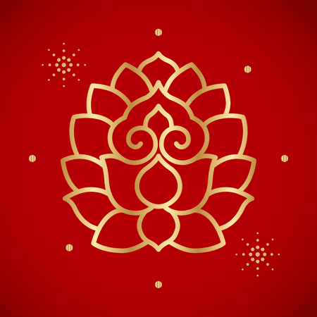 golden chinese vintage lotus on red backgroundのイラスト素材