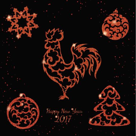 New Year red glitter elementsのイラスト素材