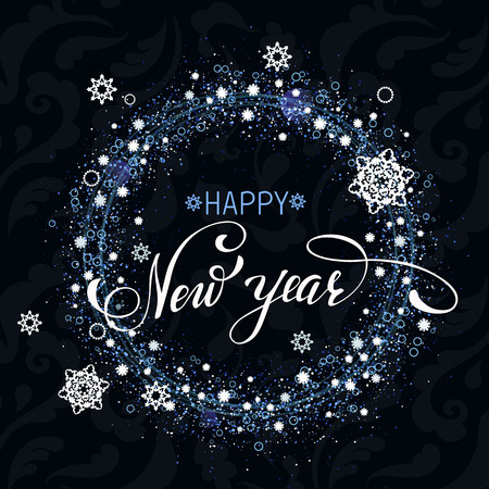 Happy New Year dark snowlakes background letteringのイラスト素材