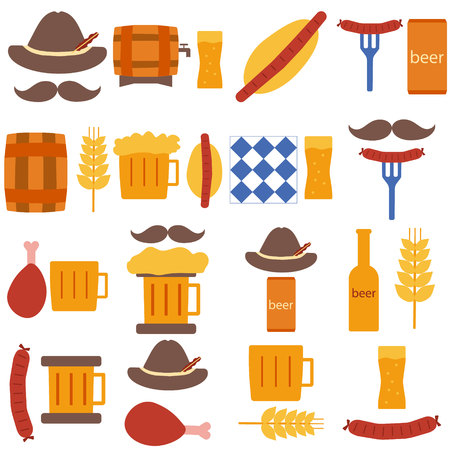 Octoberfest icons and patterns flat style. Vector illustration EPS10.のイラスト素材