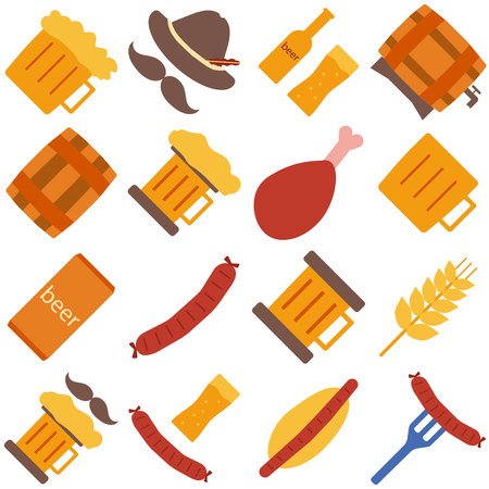 Octoberfest icons and patterns flat style. Vector illustration EPS10.のイラスト素材