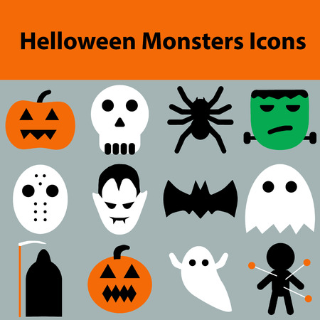 Set of halloween objects pumpkins and lettering. Greeting card for party and sale. Vector illustration EPS10.のイラスト素材