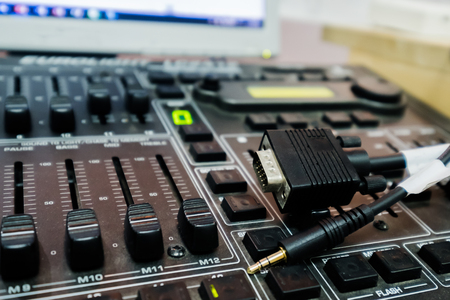 VGA cable and earphone cable on the switchboard.の写真素材