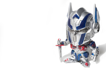 BANGKOK, THAILAND - JUNE 19, 2017: A mini model collection from a famous movie "Transformers: The Last Knight" which will be shown in the theatre in Thailand on June 22, 2017. This photo is one of the mini model set called "Optimus Prime".のeditorial素材