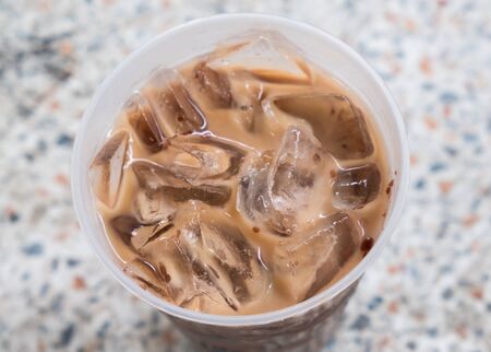 Iced Mocha in the plastic cup.の写真素材