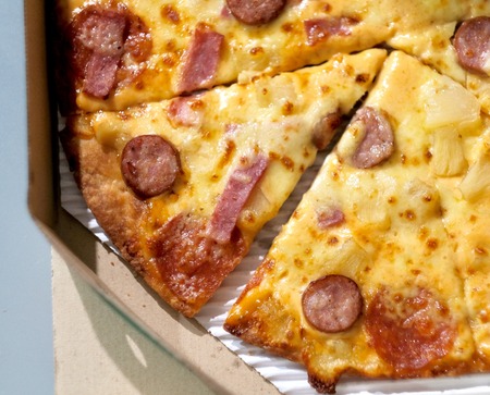 Delicious sausages pizza.の写真素材
