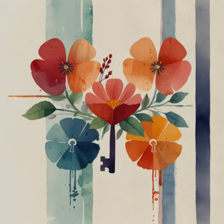 Valentine's day card with hearts and abstract watercolor stripesの素材