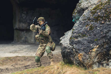 Lady Lieutenant giving comman signs to regiment team . High quality photoの写真素材