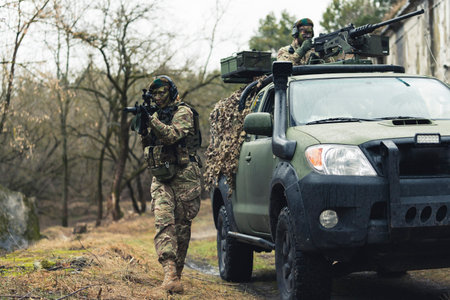 Army taking over civilian territory with grit. High quality photo