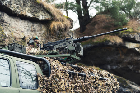 Superior mighty gun power rule of miltary patrolling. High quality photoの写真素材