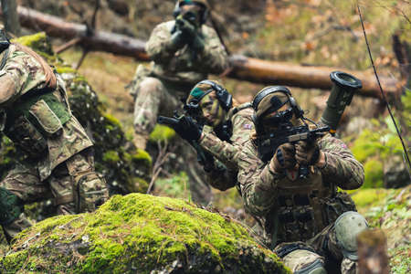 Combat military encounter army squad of women . High quality photoの写真素材