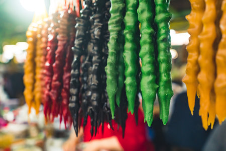 closeup view of colorful Georgian sweet Churchkhela in the market. High quality photoの写真素材
