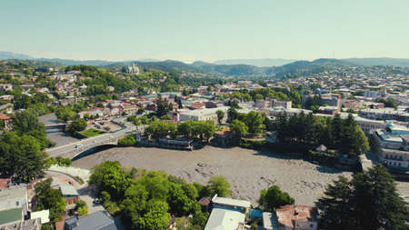 birds-eye view of Kutaisi and Bagrati cathedral in distance, Imereti region, Georgia. High quality photoの写真素材