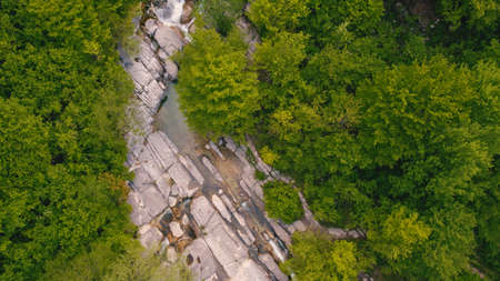birds eye shot of Okatse Canyons small waterfall. High quality photoの写真素材