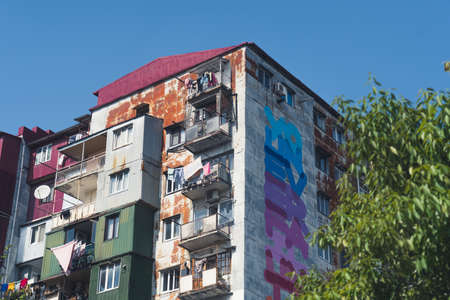 facade of a house building in Batumi, Adjara, Georgia. High quality photo