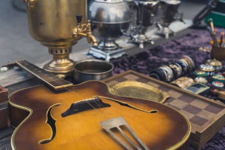 antiques and old retro things displayed on the local street market, Tbilisi, Georgia. High quality photoの写真素材