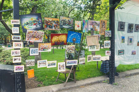 18.05.2022. Tbilisi, Georgia. exhibition of Georgian paintings on the street. High quality photo