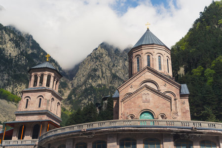 Dariali Monastery Complex, Georgian Orthodox church in Kazbegi, Georgia. High quality photoの写真素材