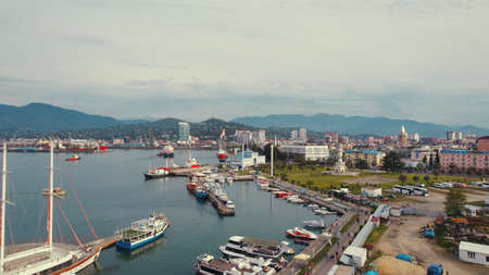 15.05.2022. Batumi, Georgia. scenic drone shot of the harbor. High quality photoのeditorial素材