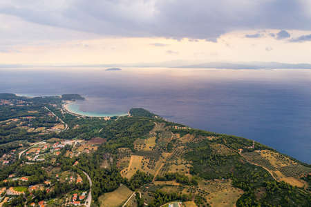 scenic drone shot of Kassandra from Palouri, the famous Greece peninsula of Halkidiki. High quality photoの写真素材