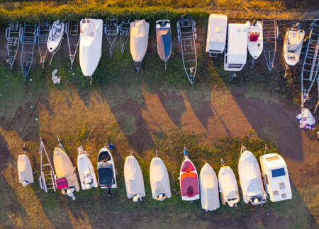 aerial view of the small boats on the field, Greece. High quality photoの写真素材