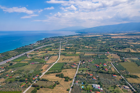 aerial view of Leptokaria and Aegean Sea in the background. High quality photoの写真素材