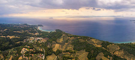 stunning aerial panorama of Kassandra from Palouri, the famous Greece peninsula of Halkidiki. High quality photoの写真素材