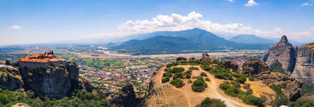 amazing panorama of the famous touristic landmark Meteora in Greece. High quality photo