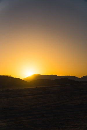 magnificent view of the sunrise in wadi rum desert, Jordan. High quality photoの写真素材