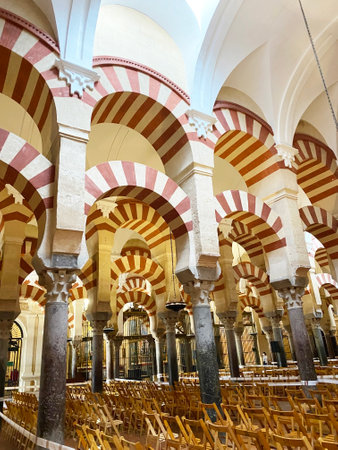 09.10.2021. Cordoba, Spain. Hypostyle Hall in the Mosque-Cathedral of Cordoba. The site has a rich religious history and is currently an active cathedral, Andalusia, Spain. High quality photoのeditorial素材