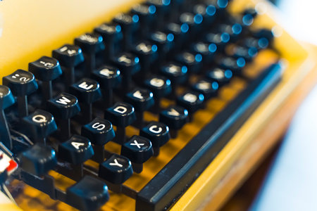 Evolution of communication and technology concept. Closeup shot of authentic well-preserved yellow...