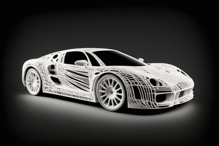 Generative AI Car. Futuristic white sports car - side view. Black background. Copy space....