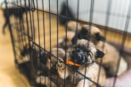 Rescued little puppies in a foster home of a volunteer. High quality photoの写真素材