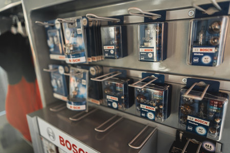 19.12.2022. Warsaw, Poland. Bosch car service and tools in the shop. High quality photoのeditorial素材
