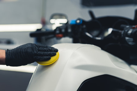 Motorcycle detailing concept, deep cleaning in car spa. High quality photoの写真素材
