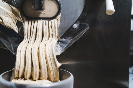 Close shot of ice cream getting out of batch freezer machine. High quality photoの写真素材
