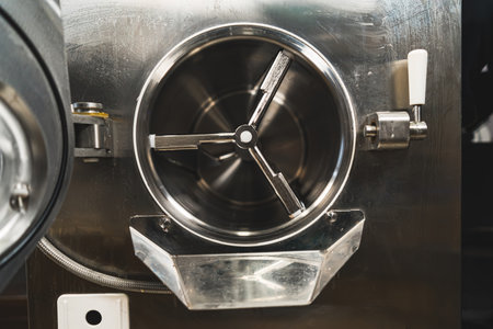 Opened freezer tank in ice cream batch machine. High quality photoの写真素材