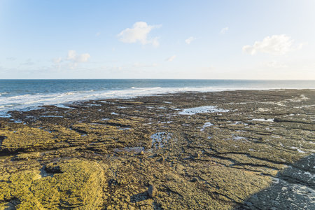 Flamborough Head beach. North Landing beach - beautiful expanse of sand, white pebbles and rock...