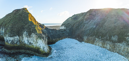 Stunning natural seascapes concept. White chalk cliffs of Flamborough Head. Variety of Englands...