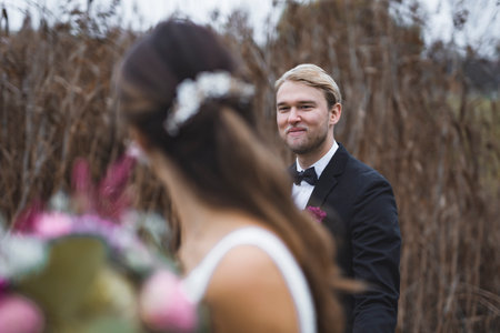 Bride and Groom wedding photography exterior. High quality photoの写真素材