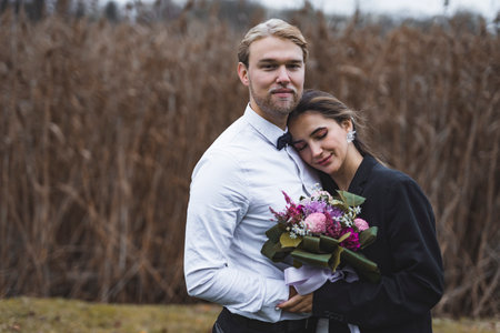 Bride and Groom wedding photography exterior. High quality photoの写真素材