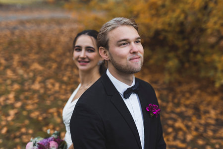 Bride and Groom wedding photography exterior. High quality photoの写真素材