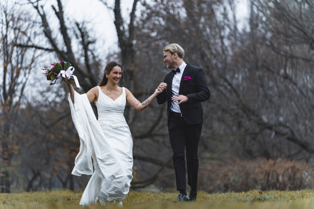 Bride and Groom wedding photography exterior. High quality photoの写真素材