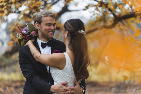 Bride and Groom wedding photography exterior. High quality photoの写真素材