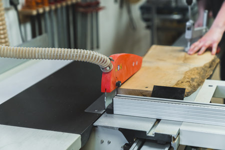 Sliding wood saw table . High quality photoの写真素材