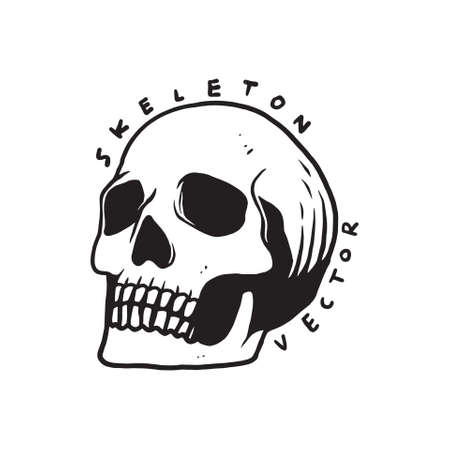 a hand drawn illustration of a white head skull a scaryのイラスト素材