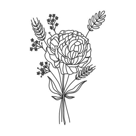 a beautiful outline illustration of marigold flower handのイラスト素材