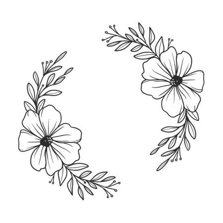 a hand drawn illustration of floral wreath a beautifulのイラスト素材